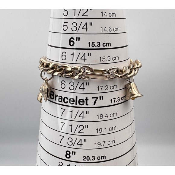 Vintage Sweetheart Curb Link Charm Bracelet Hearts Key Phone Ladder 6.5 - Picture 12 of 12